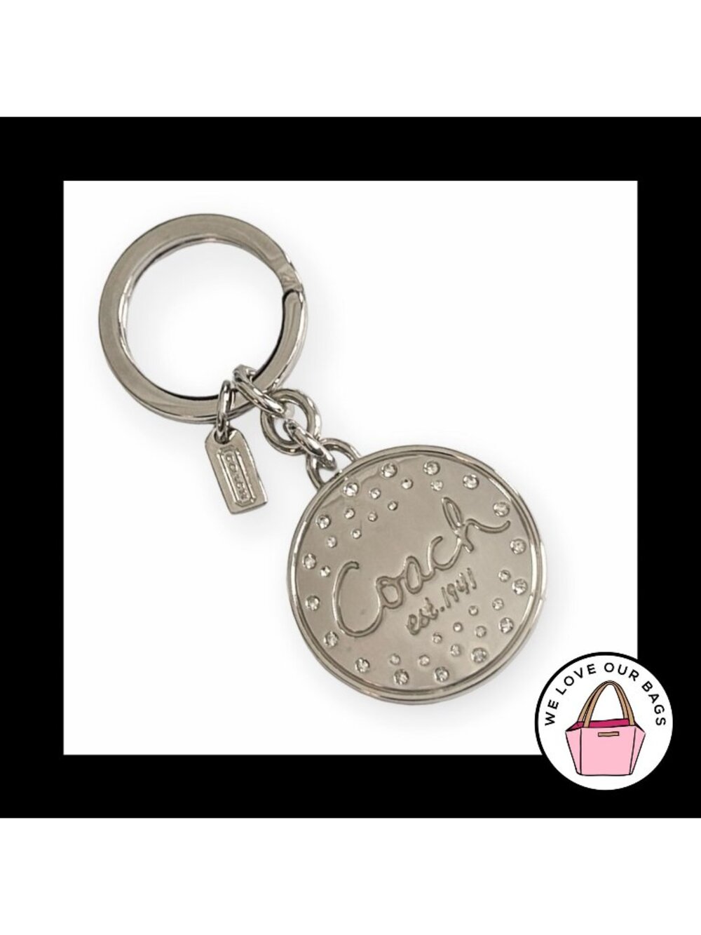New COACH KEYCHAIN Pave Crystal Golf Ball Silver Nickel Bag Charm Hang Tag Fob